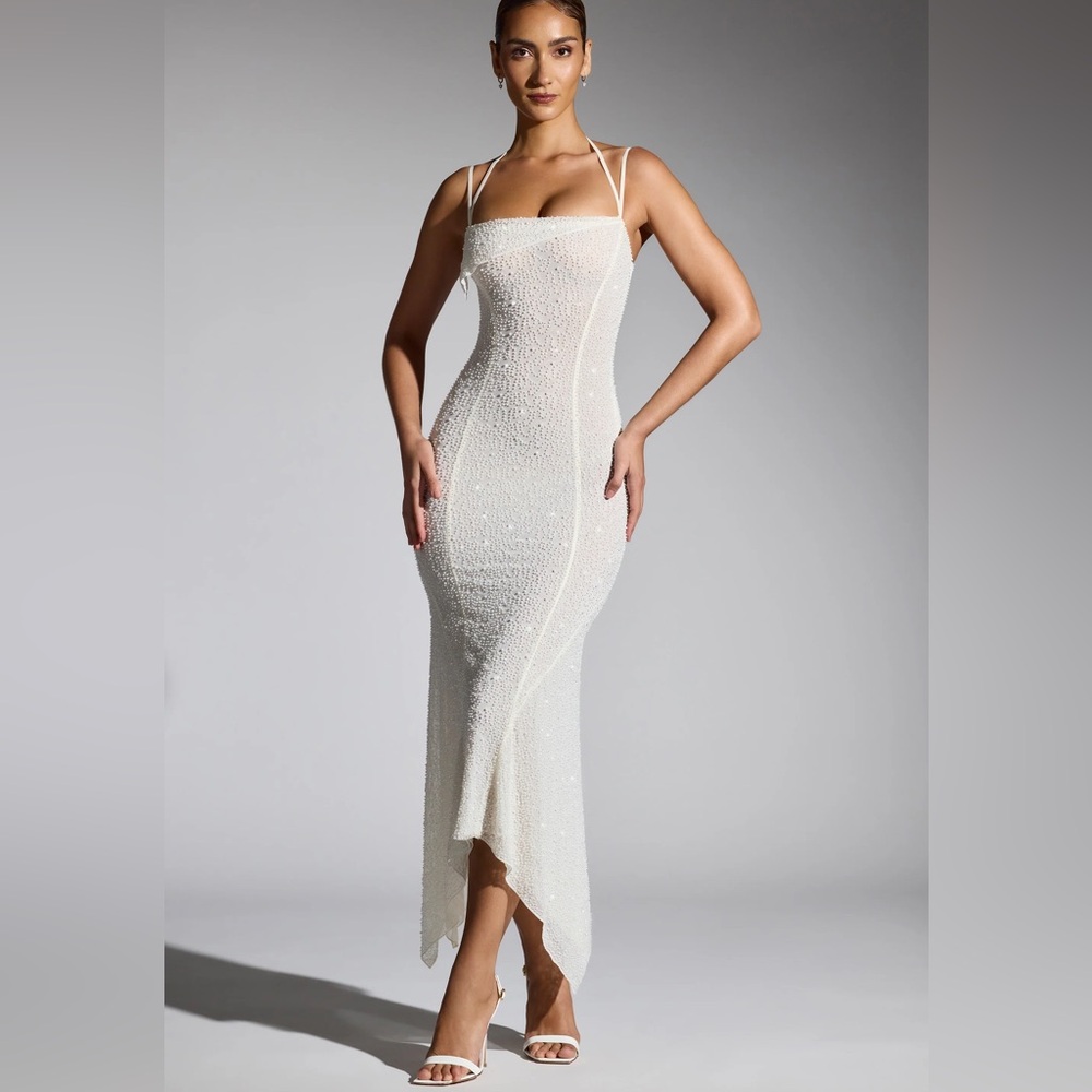 Oh Polly Dole handkerchief hem maxi Ivory Dress